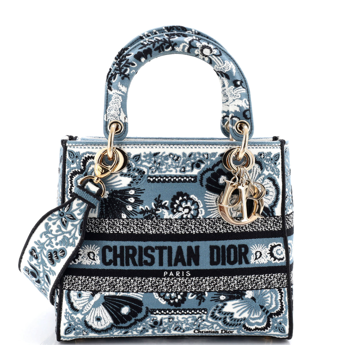 Christian Dior Lady D-Lite Bag Embroidered Canvas Medium