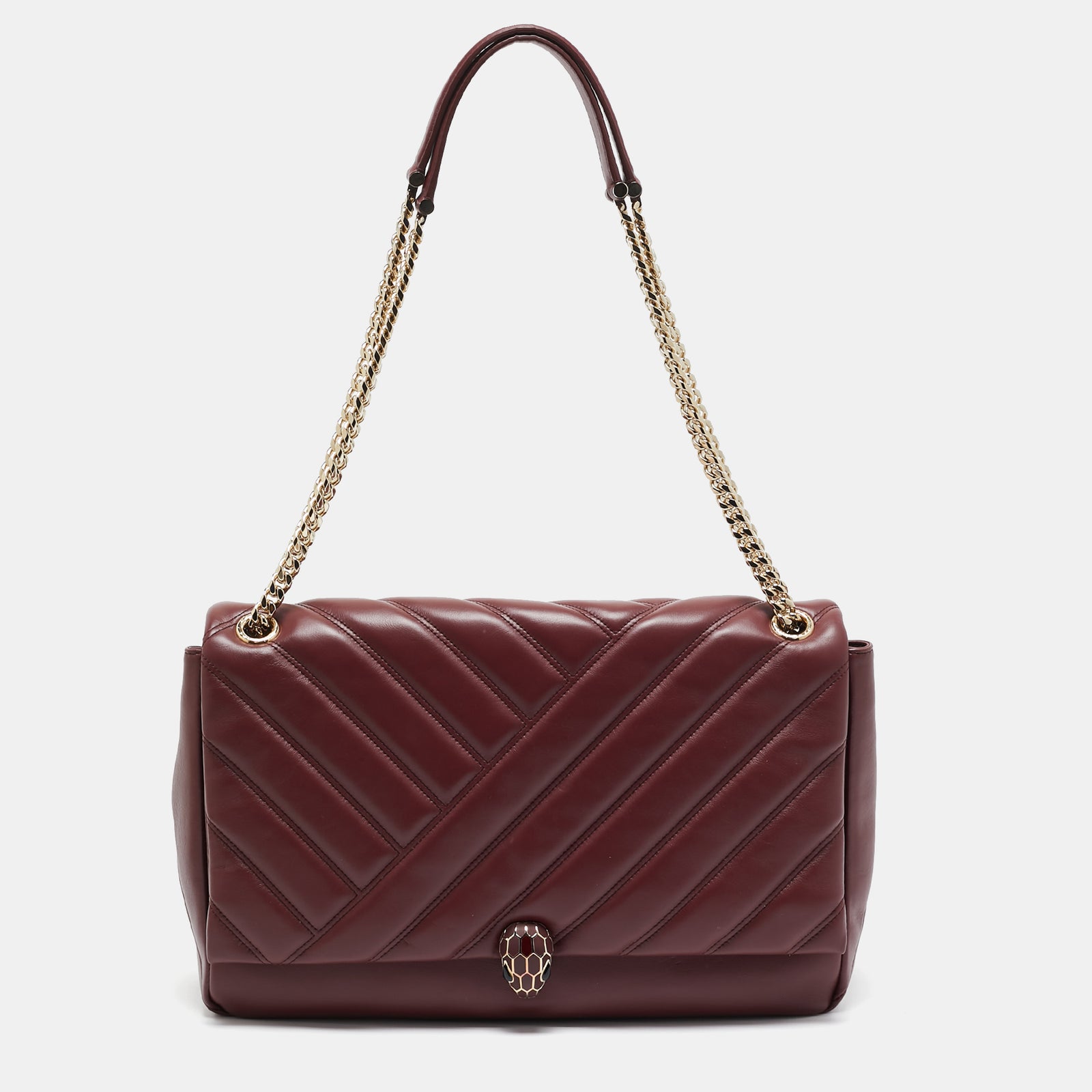 Bvlgari Red Quilted Leather Serpenti Cabochon Shoulder Bag