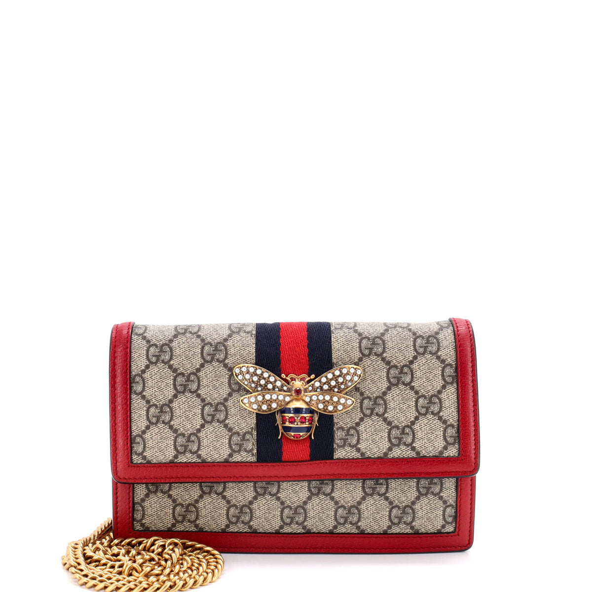 Gucci GUCCI Queen Margaret Chain Wallet GG Coated Canvas Mini