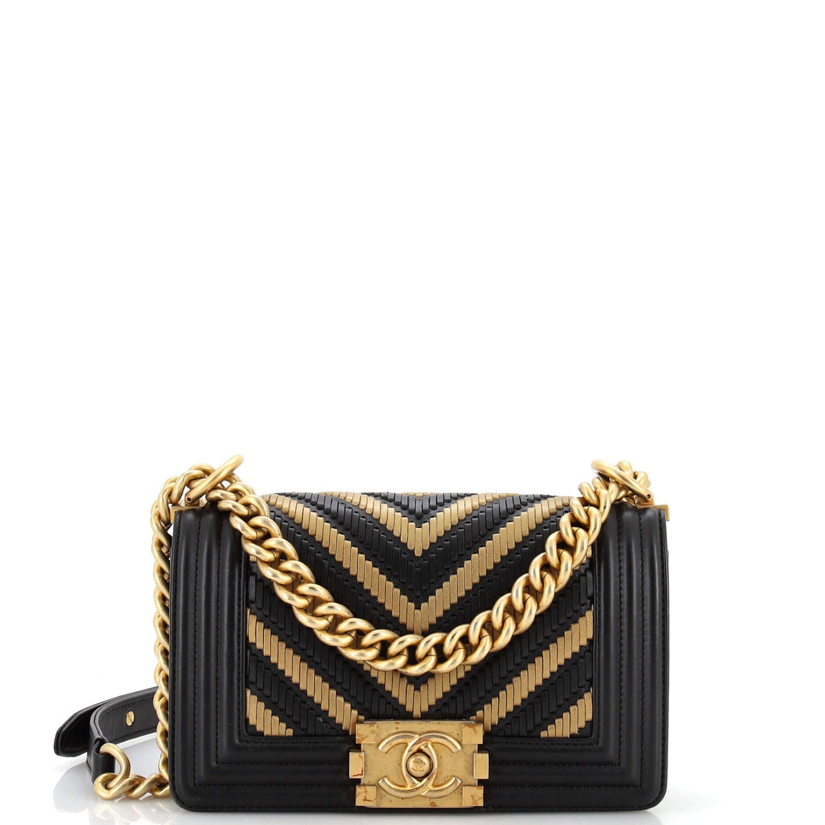 Chanel CHANEL Boy Flap Bag Braided Chevron Calfskin and Lambskin Small