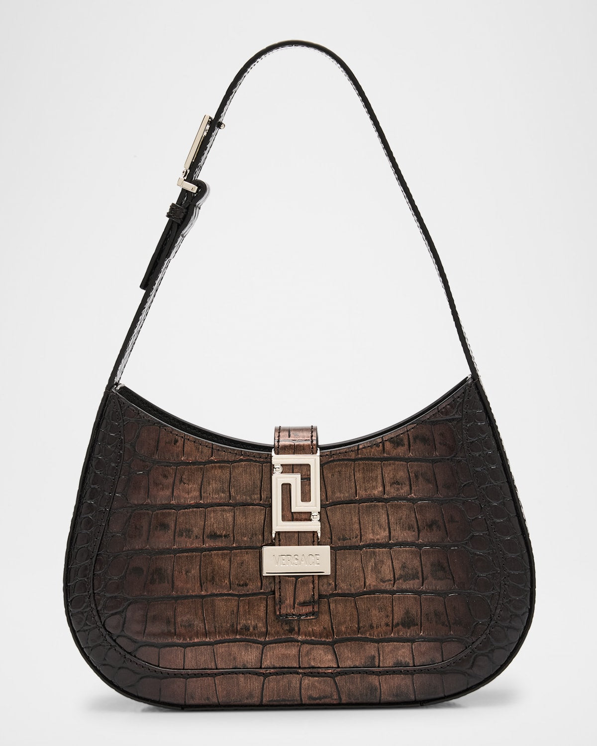 Boss Greca Goddess Small Croc-Embossed Hobo Bag