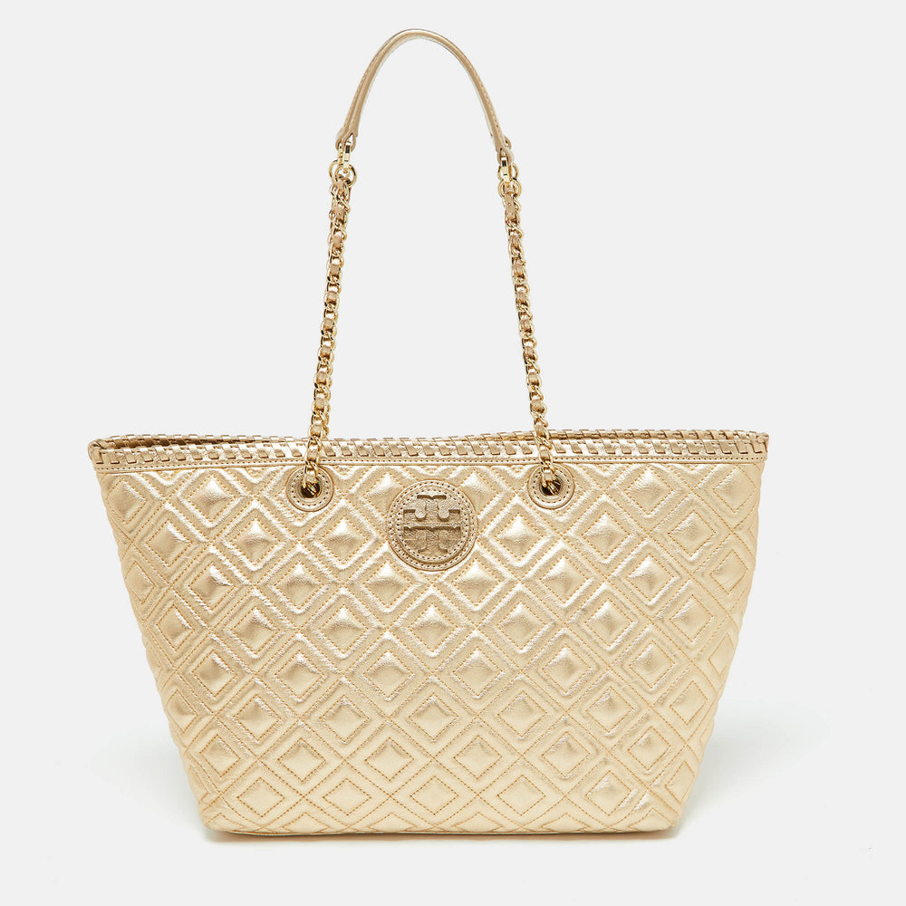 Marion Tote aus gestepptem Leder in Gold