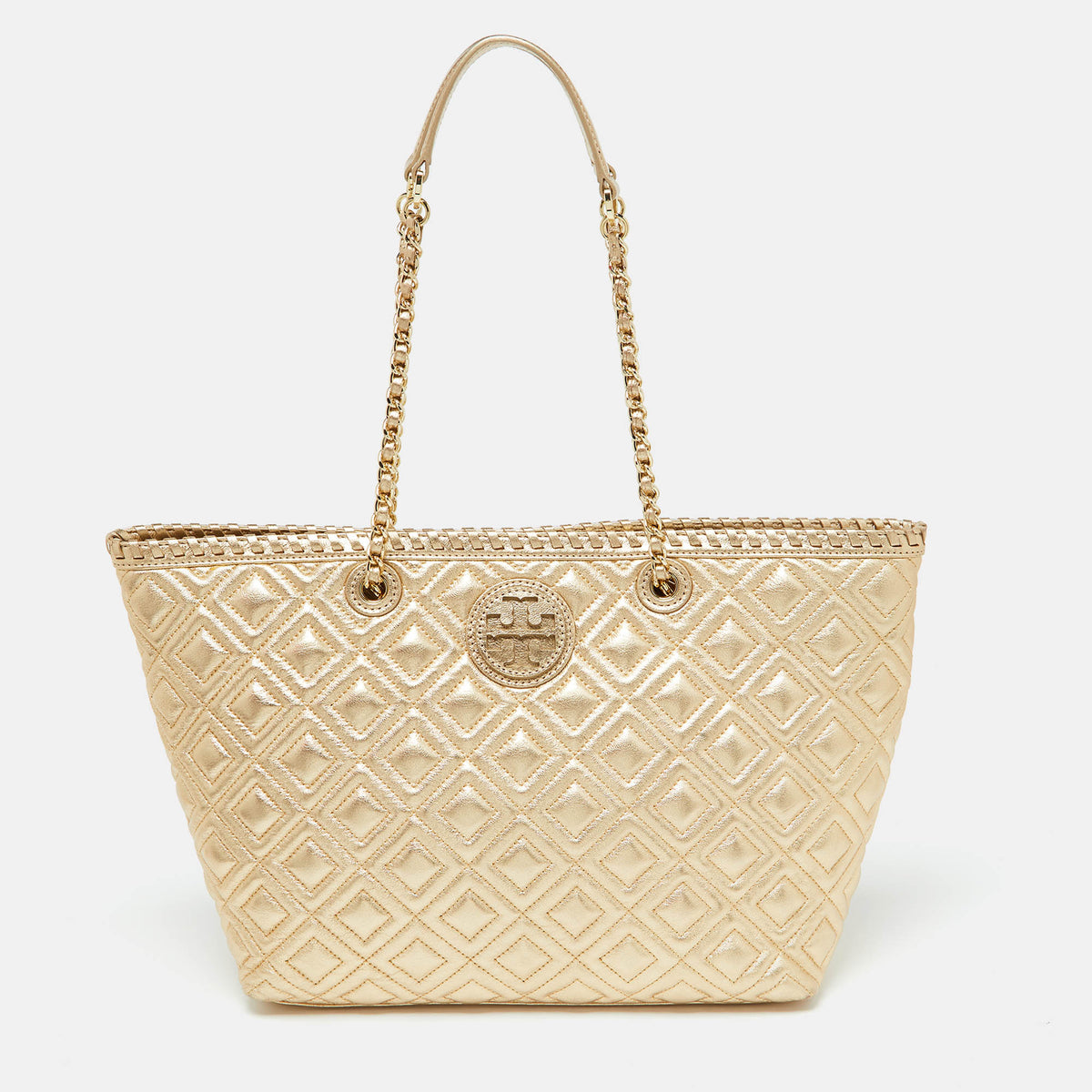 Tory Burch Gold Quilted Leather Marion Tote