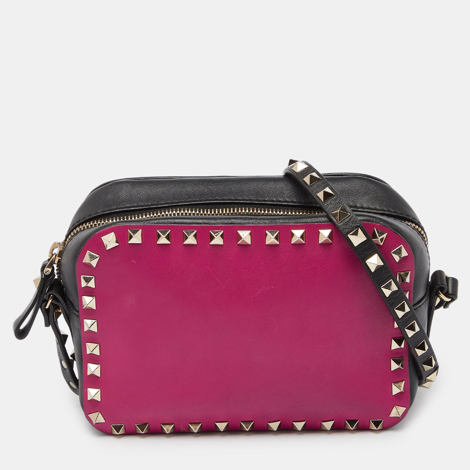 Valentino Pink/Black Leather Rockstud Camera Bag