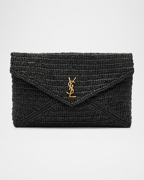 Large Envelope Flap YSL Clutch Bag in Raffia