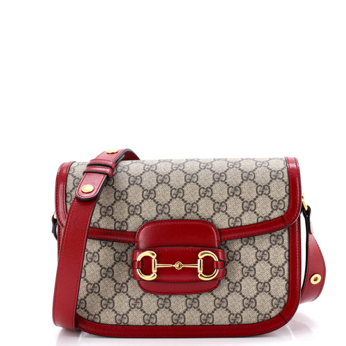 GUCCI Horsebit 1955 Shoulder Bag GG Coated Canvas with Leather Small