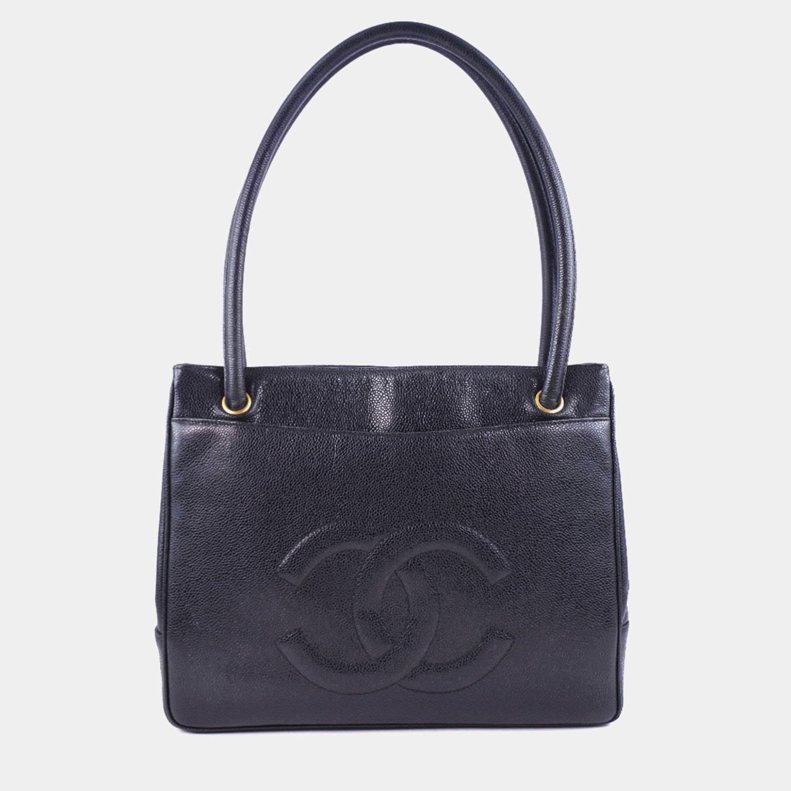 Chanel Schwarze CC-Tragetasche aus Kaviarleder