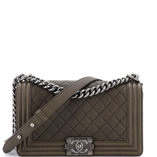 CHANEL Boy Flap Bag Quilted Caviar Old Medium
