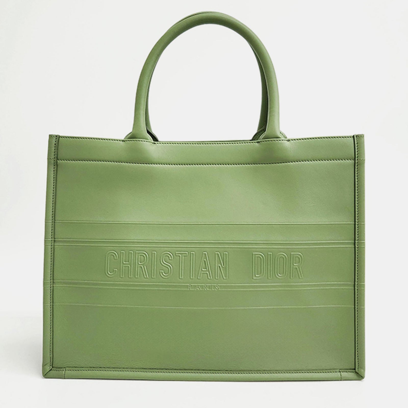 Dior Christian Green Leather Medium Book Tote Bag