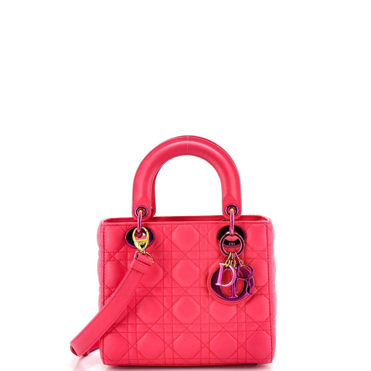 Christian Dior Lady Dior Bag Cannage Quilt Lambskin with Rainbow Hardware Small