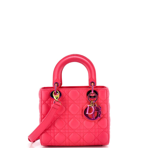 Lady Dior Bag Cannage Quilt Lambskin with Rainbow Hardware Small