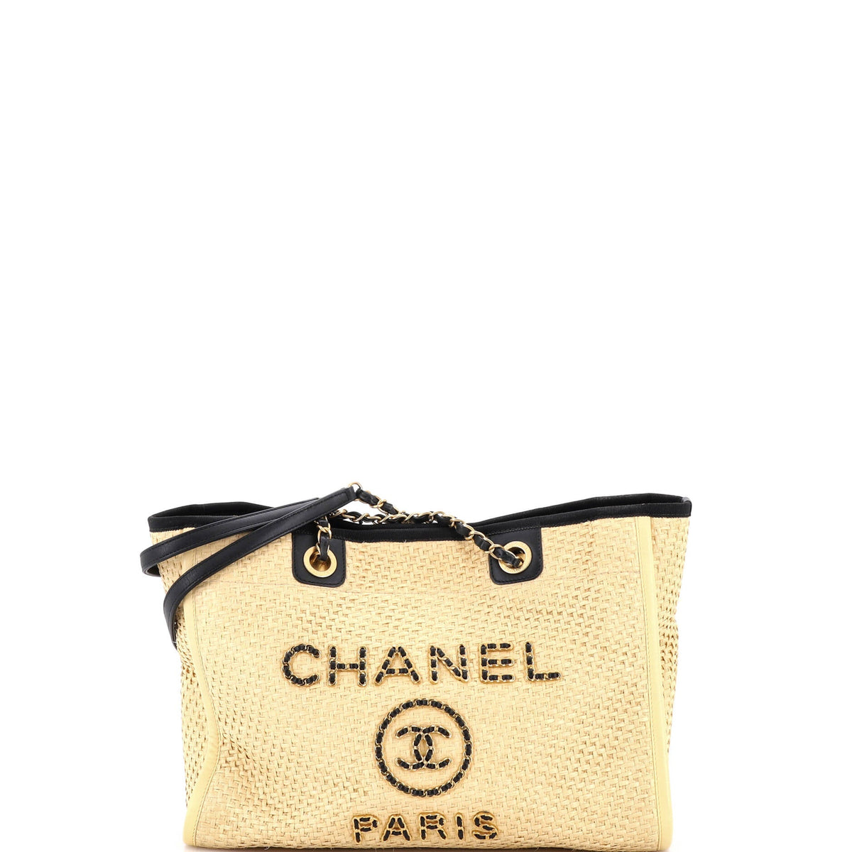 Chanel CHANEL Deauville Tote Straw with Chain Detail Small