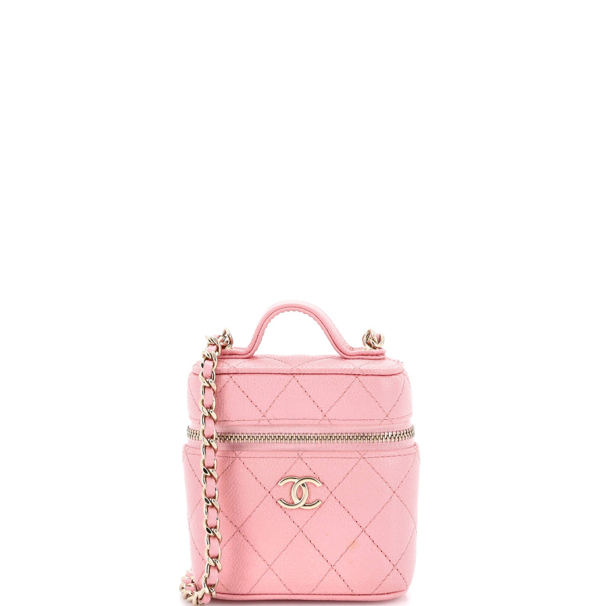 Chanel CHANEL Handle with Care Vanity Case with Chain Quilted Caviar