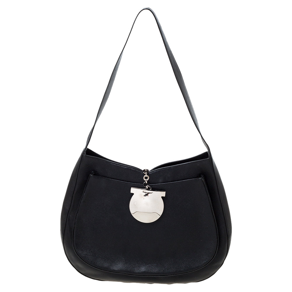 Salvatore Ferragamo Black Leather Hobo