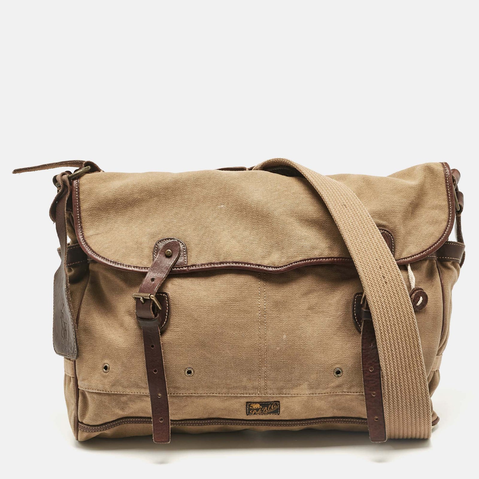 Polo Ralph Lauren Übergroße Messenger-Tasche aus Canvas in Braun/Khaki