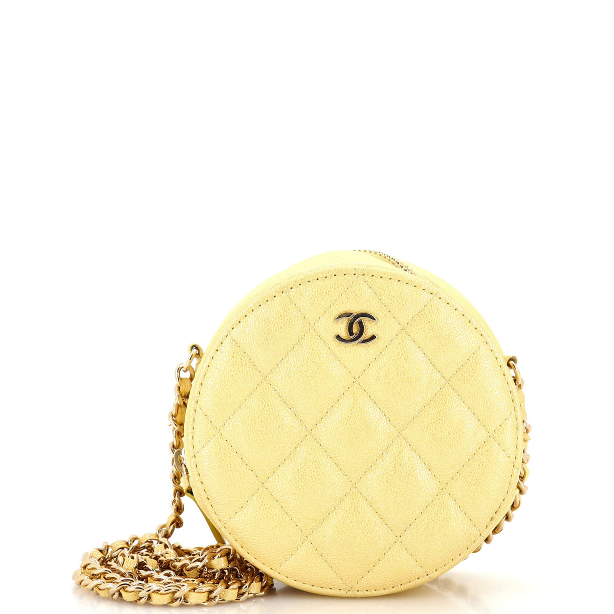 Chanel CHANEL Round Clutch with Chain Quilted Iridescent Caviar Mini