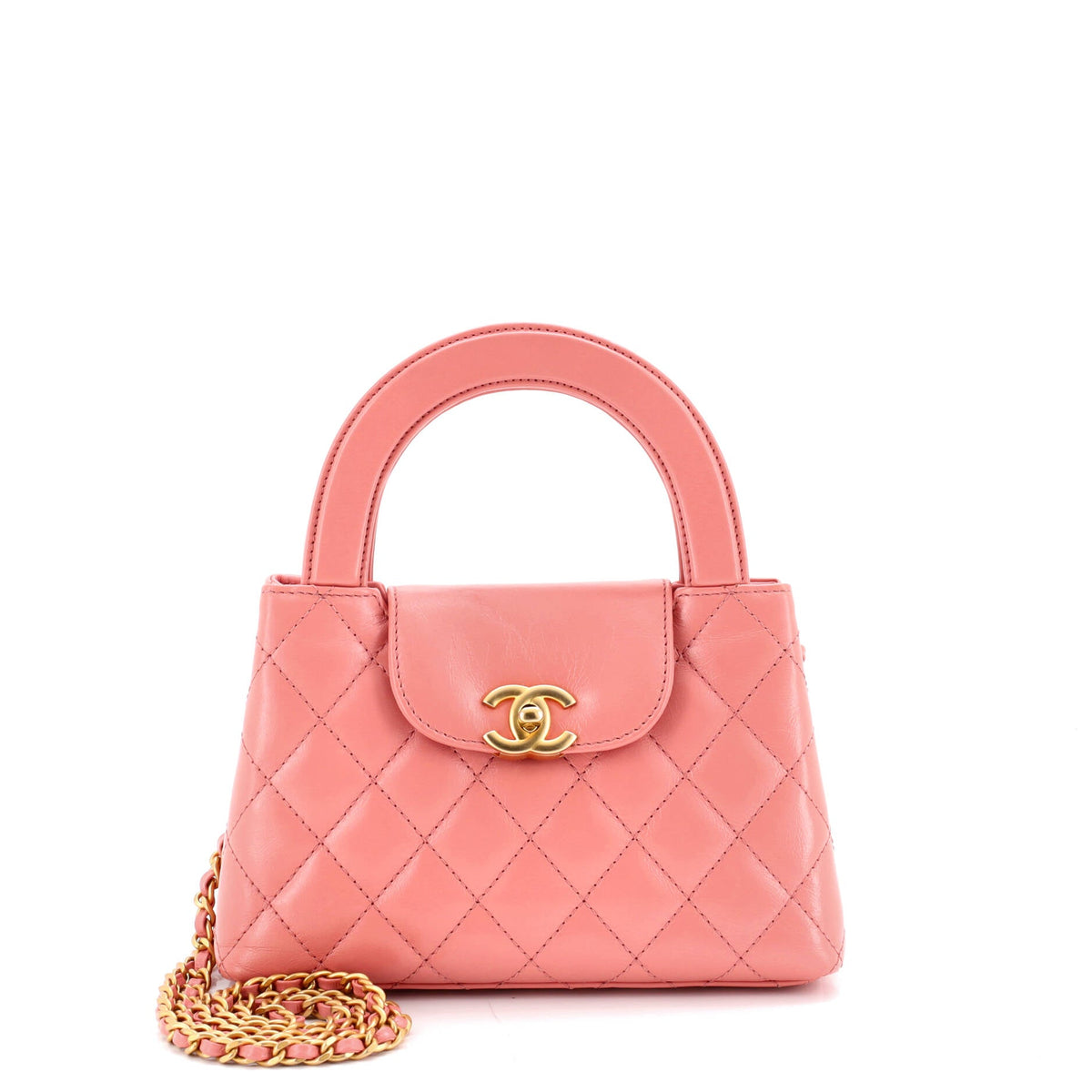 Chanel CHANEL Kelly Top Handle Shopping Bag Quilted Shiny Aged Calfskin Mini