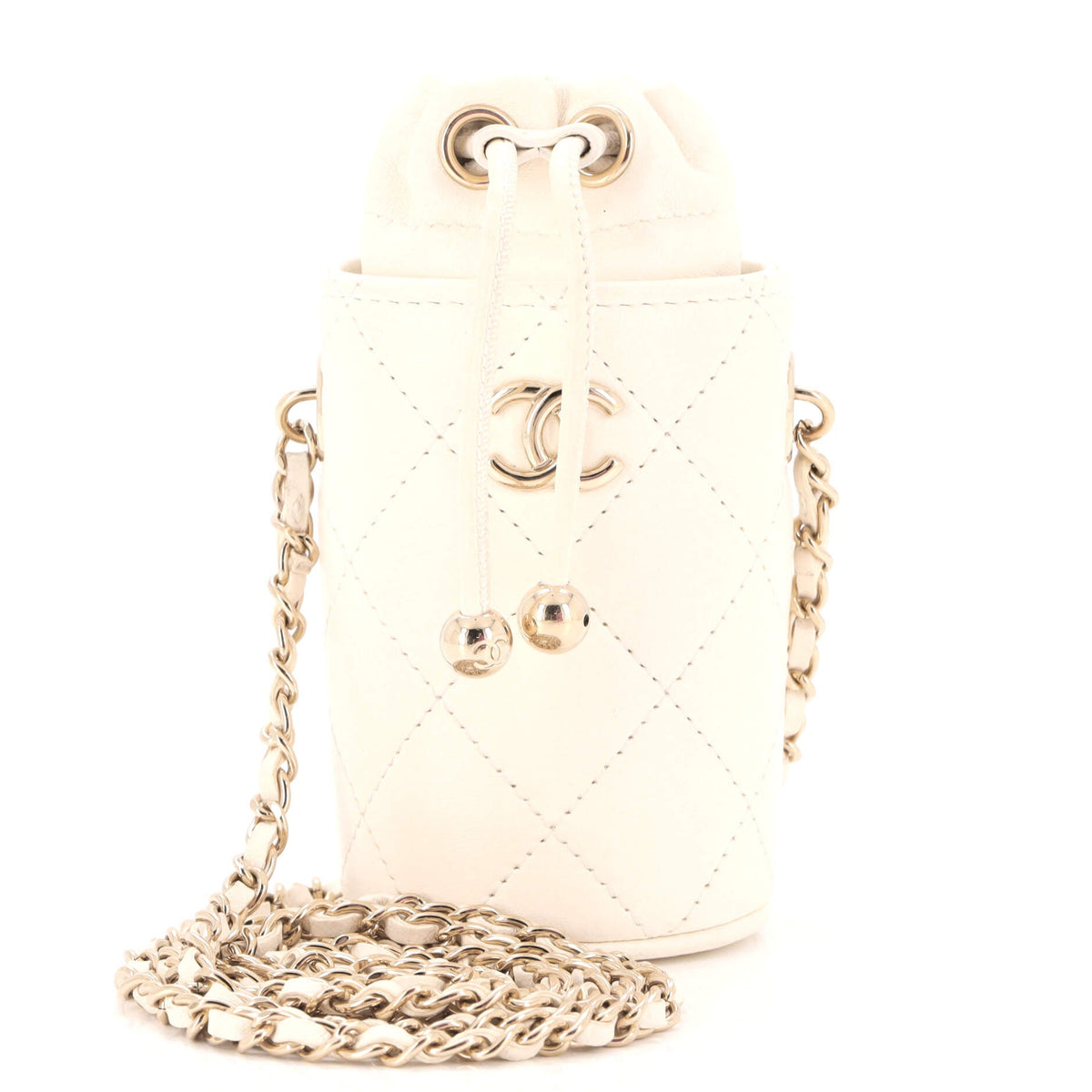 Chanel CHANEL Drawstring Bucket with Chain Quilted Lambskin Mini