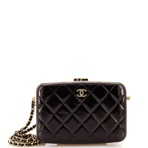 CHANEL Framed Box Clutch with Chain Quilted Patent Small