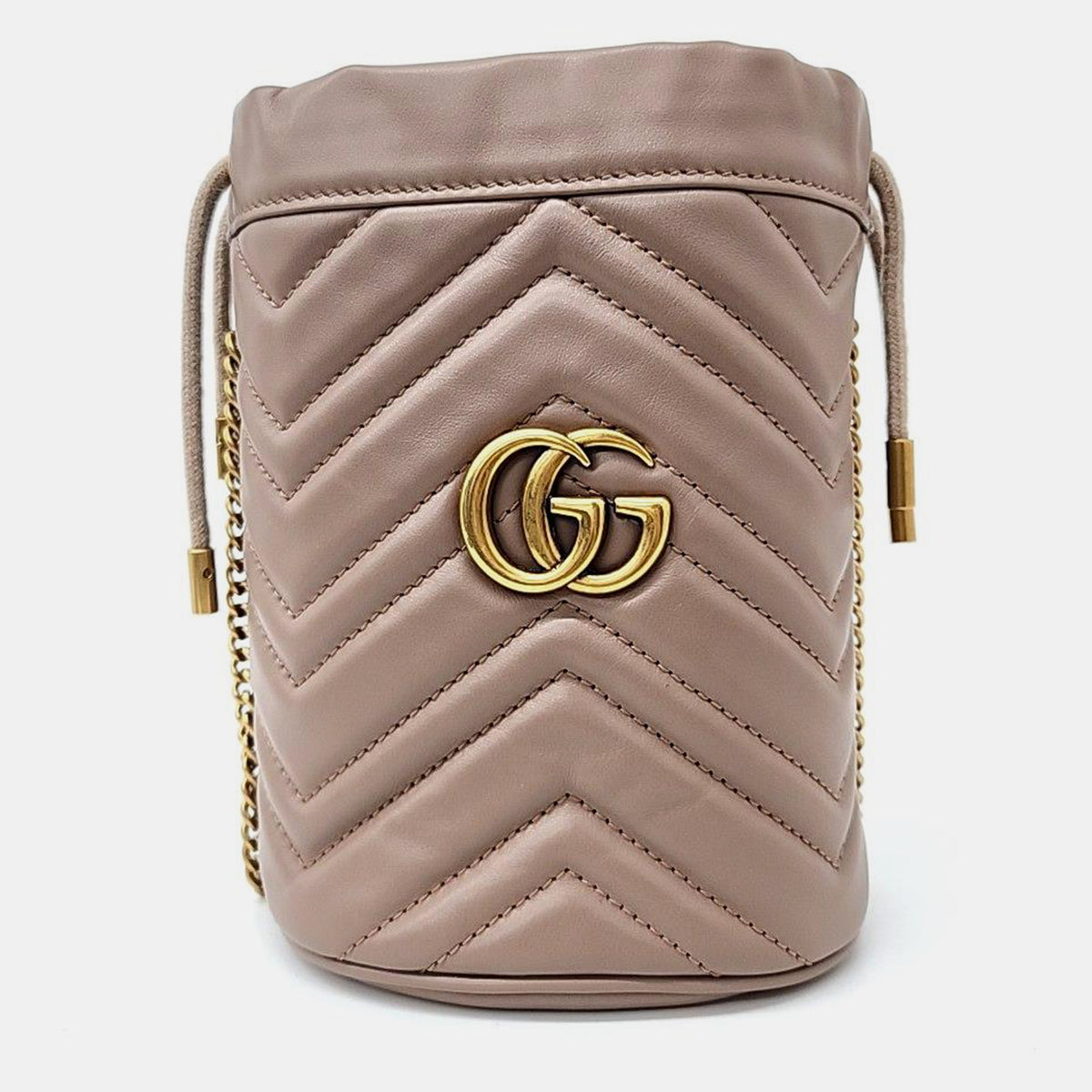 Gucci pink leather GG Marmont Mini Bucket Bag