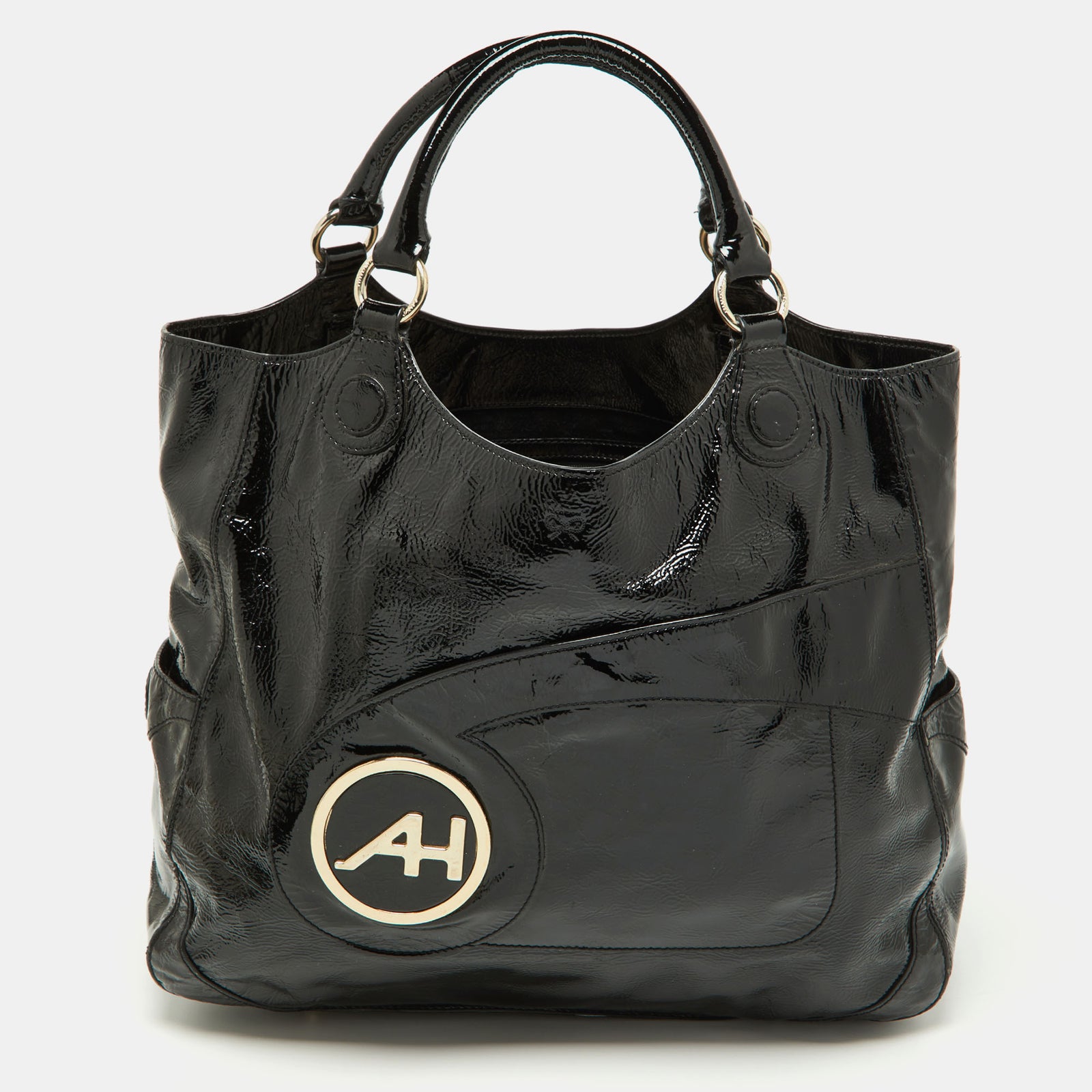 Anya Hindmarch Black Patent Leather Logo Hobo