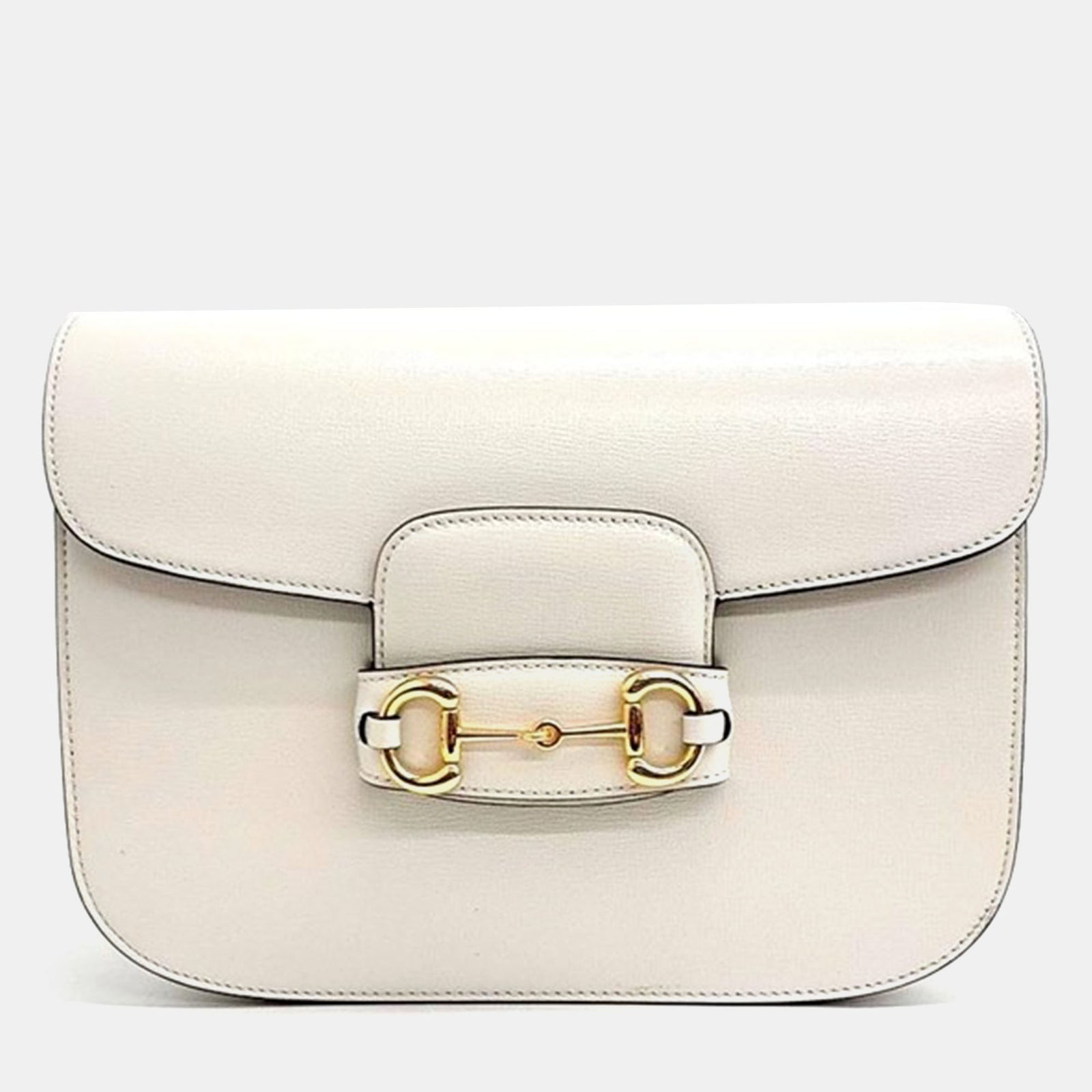 Gucci White Leather 1955 Horsebit Shoulder Bag