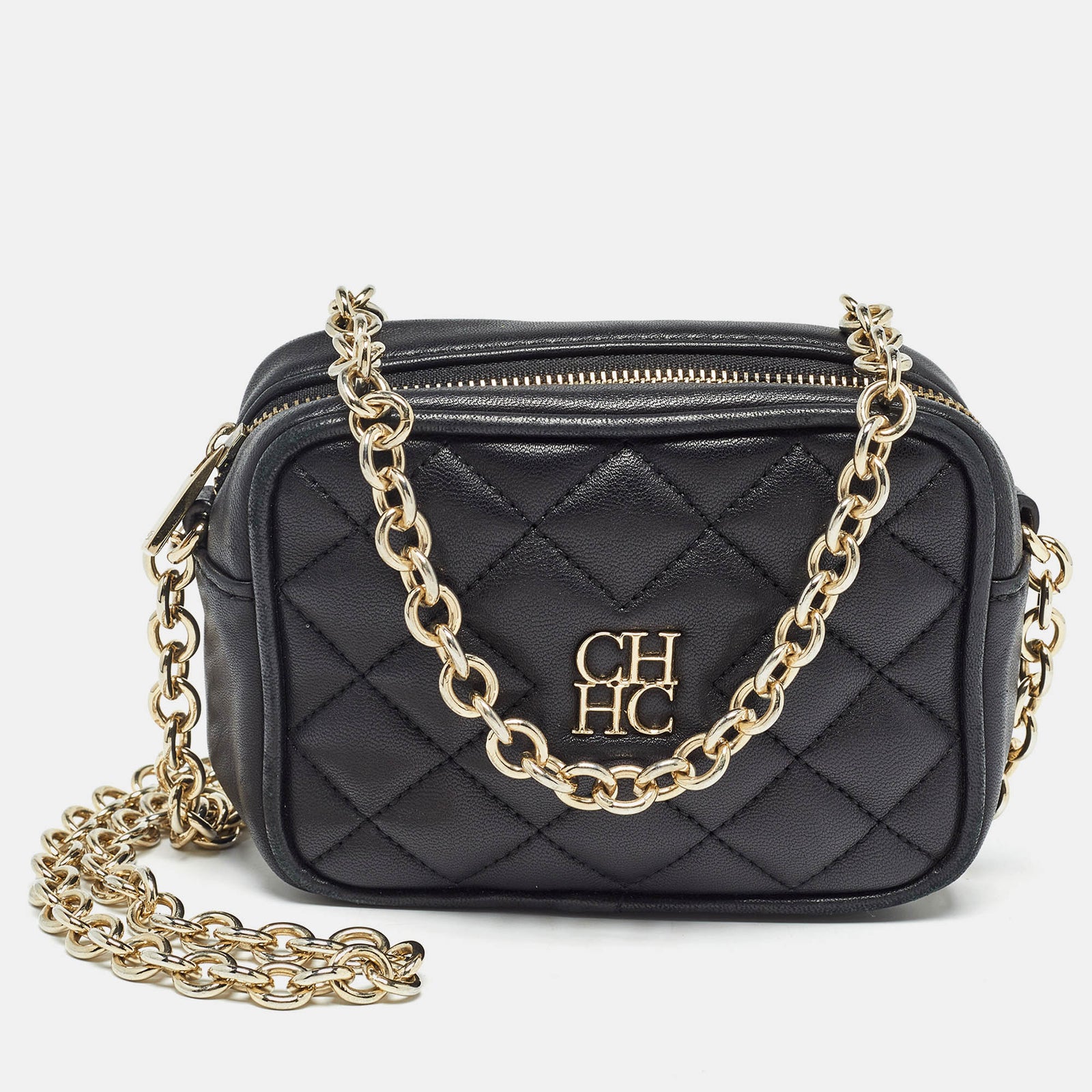 Carolina Herrera Black Quilted Leather Mini Chain Crossbody Bag