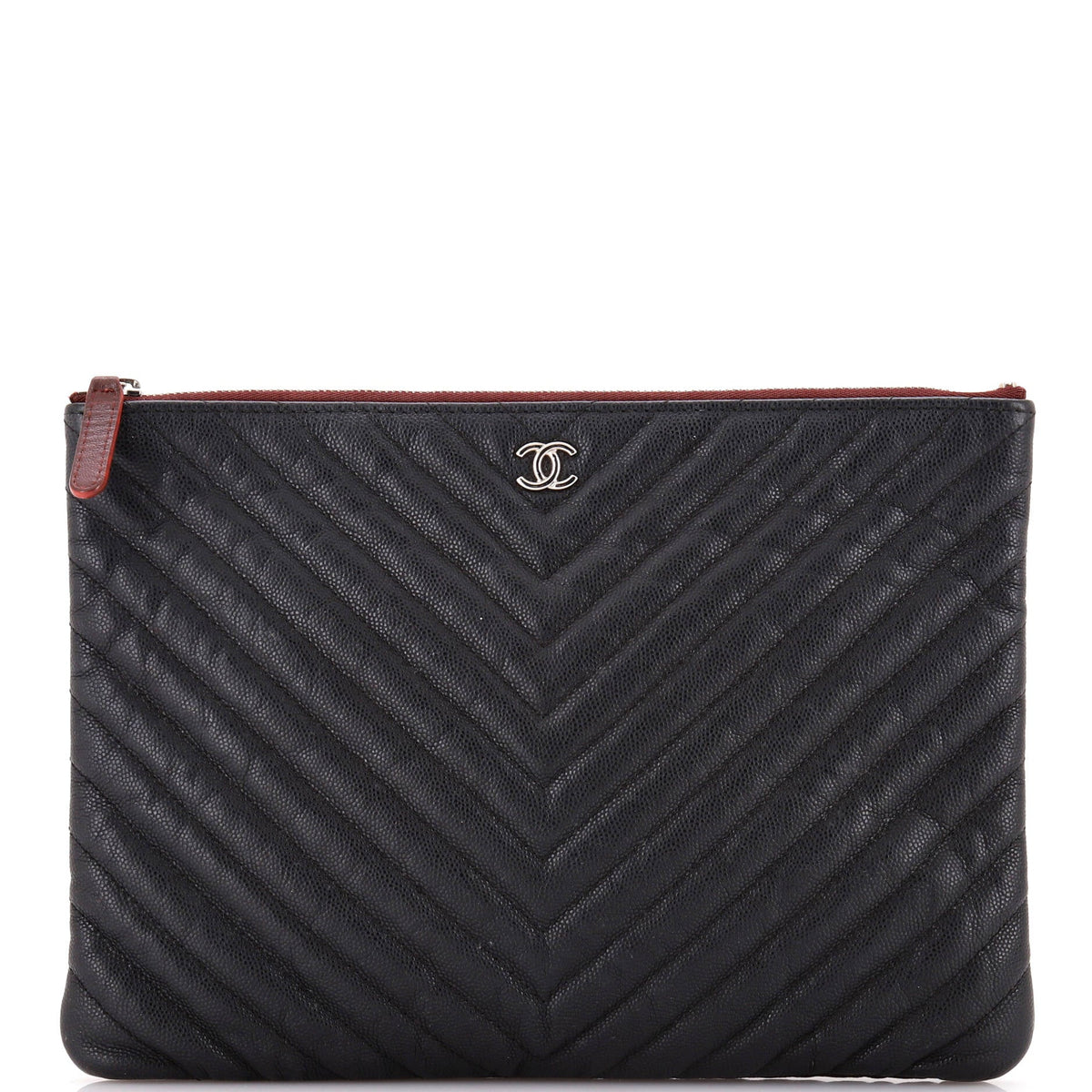 Chanel CHANEL O Case Clutch Chevron Caviar Medium