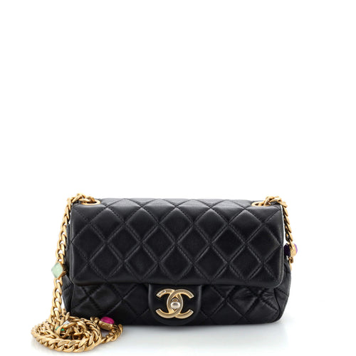 CHANEL Pearl Samba Resin Chain Flap Bag Quilted Lambskin Mini