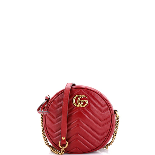 GUCCI GG Marmont Round Shoulder Bag Matelasse Leather Mini