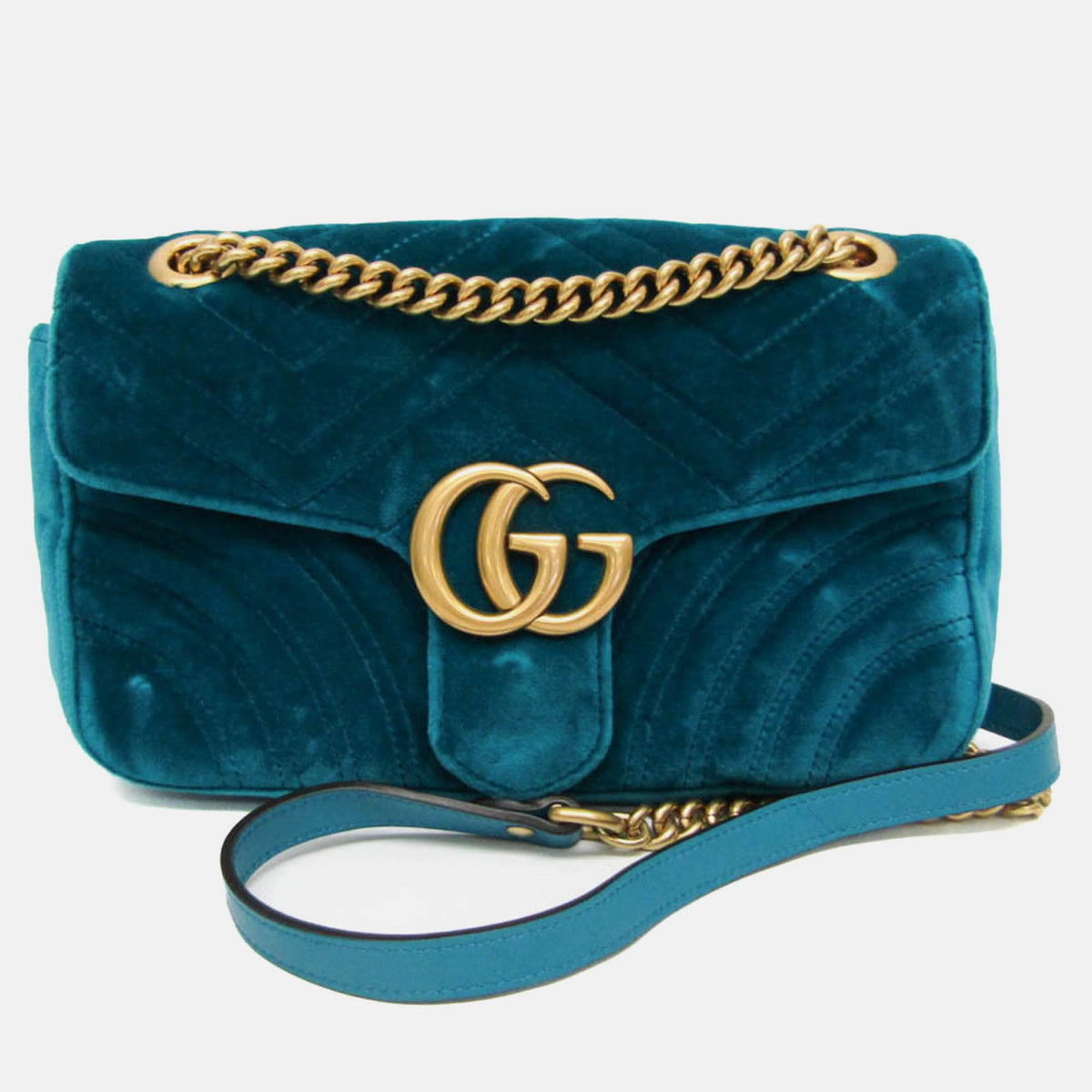 Gucci Green Velvet Small GG Marmont Shoulder Bag