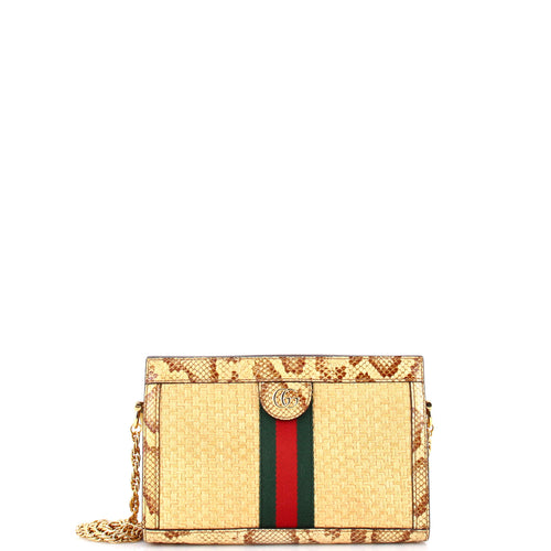 GUCCI Ophidia Chain Shoulder Bag Raffia with Snakeskin Small