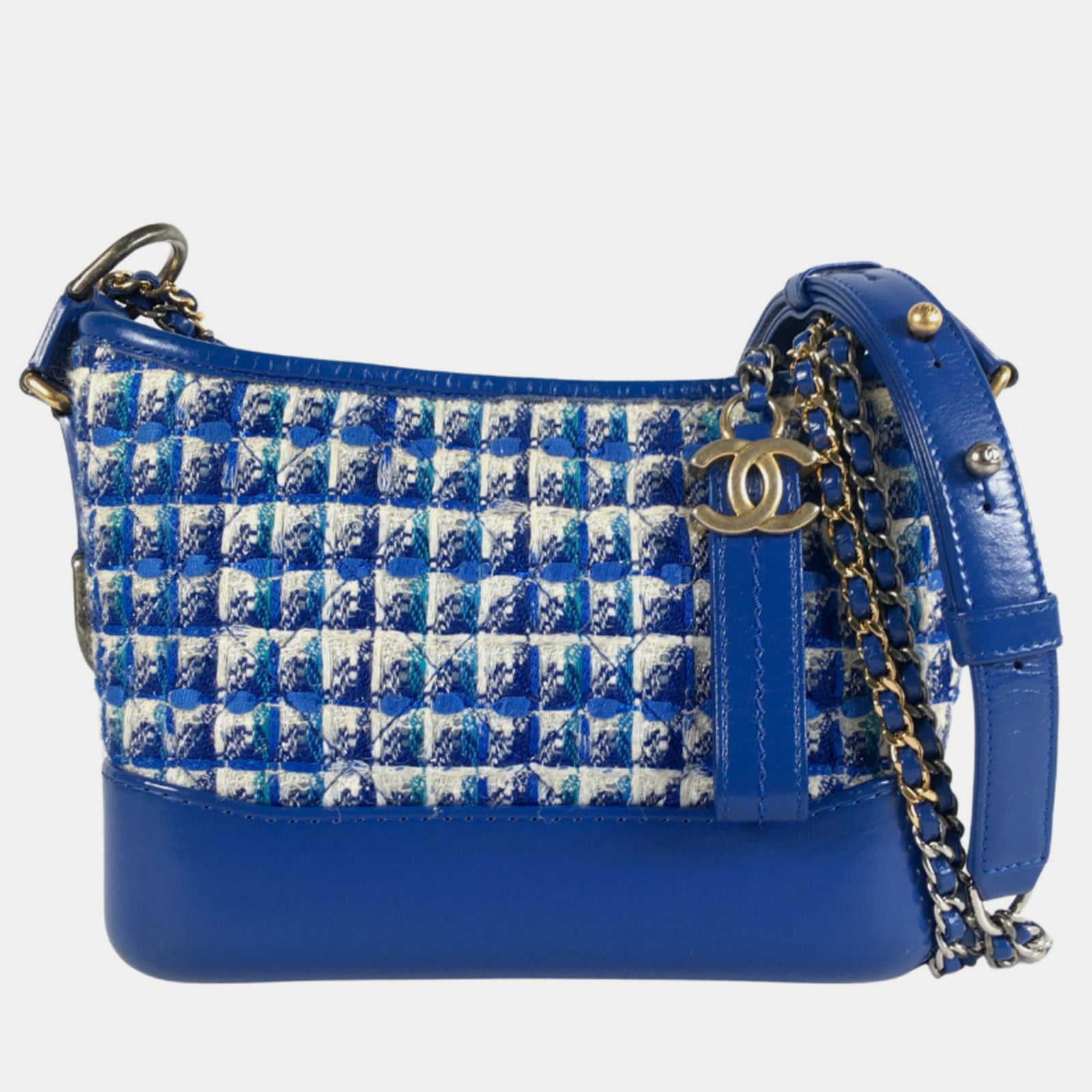 Chanel Petit sac à bandoulière Gabrielle en tweed bleu et cuir