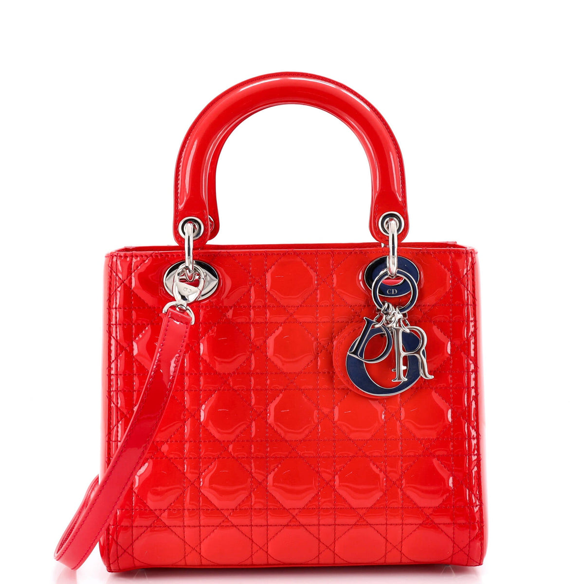 Christian Dior Lady Dior Bag Cannage Quilt Patent Medium