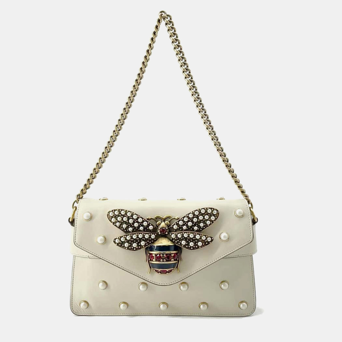 Gucci White Leather Broadway Shoulder Bag