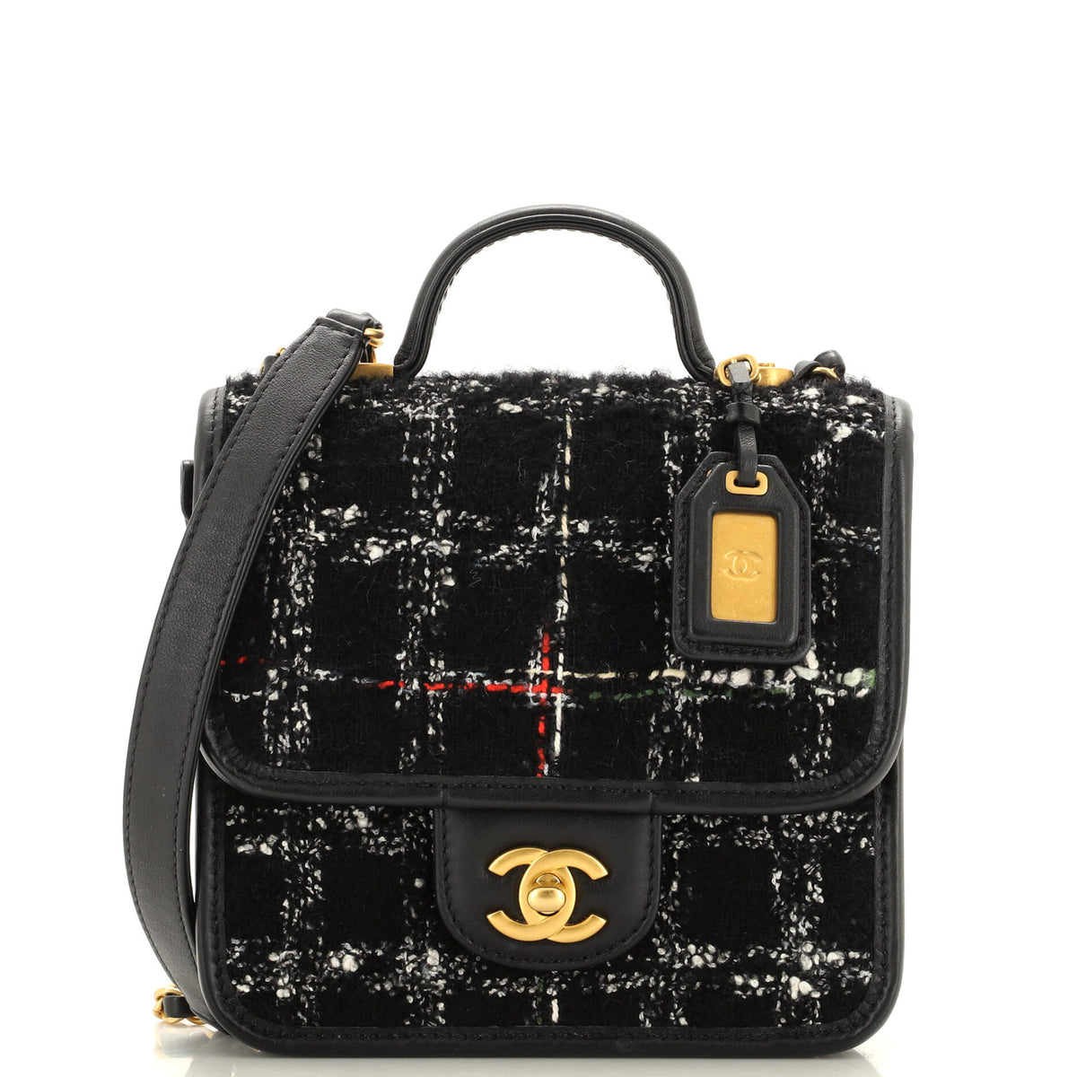 Chanel CHANEL School Memory Top Handle Flap Bag Quilted Tweed Mini