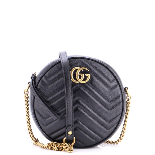 GUCCI GG Marmont Round Shoulder Bag Matelasse Leather Mini
