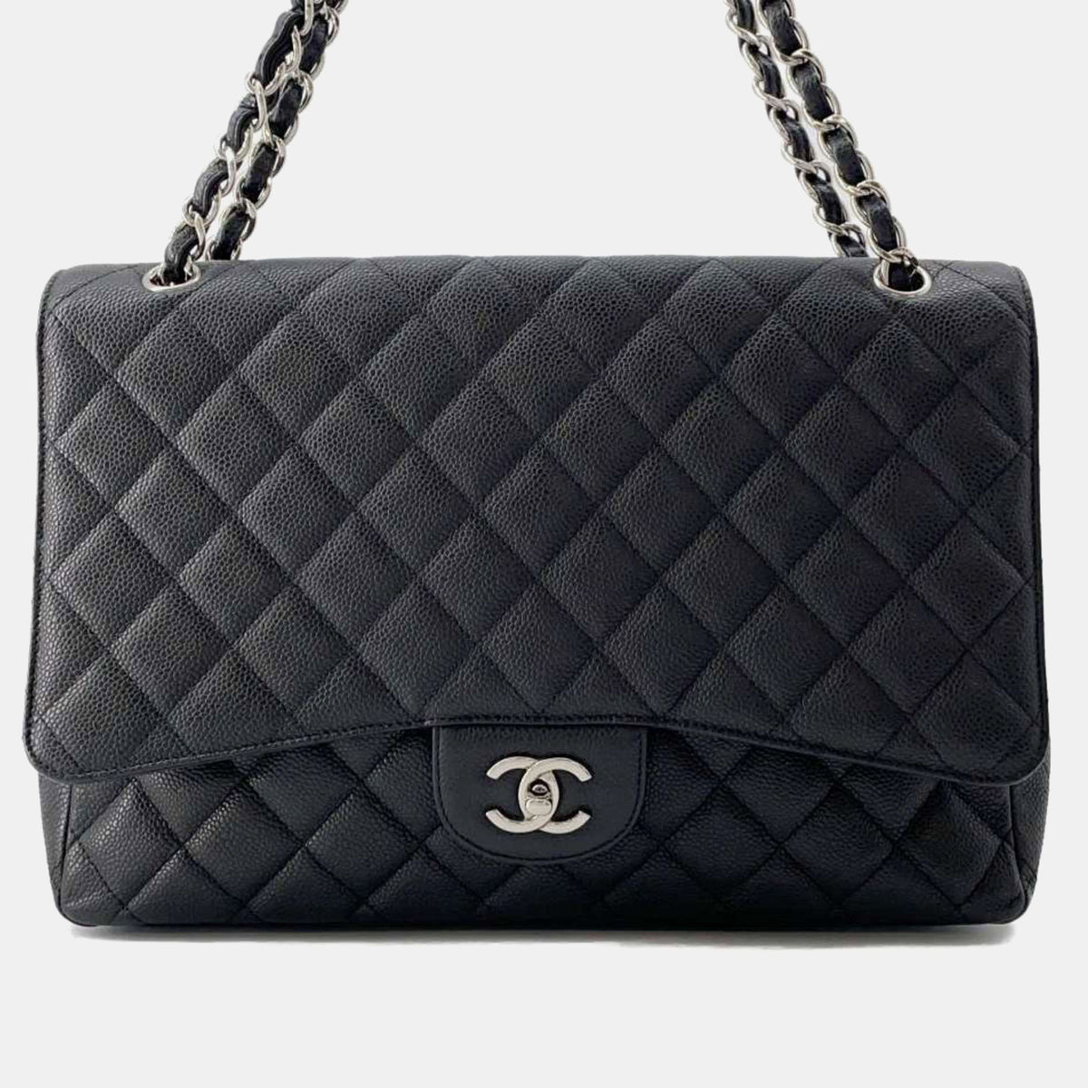 Chanel Black Quilted Caviar Leather Maxi Classic Single Flap Shoulder Bag