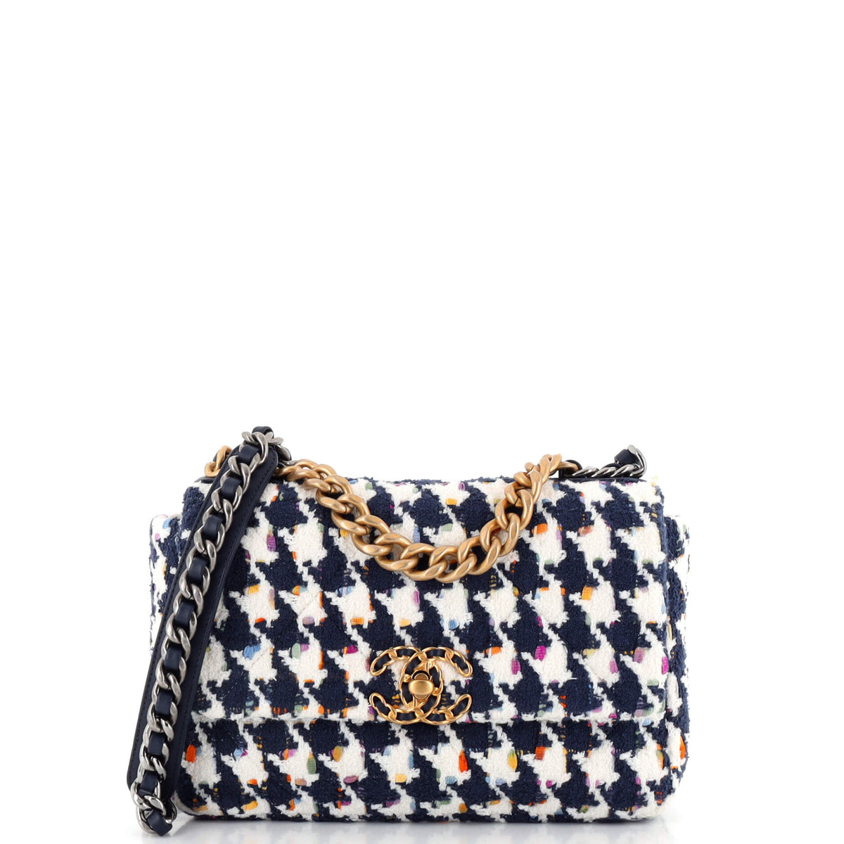 Chanel CHANEL 19 Flap Bag Quilted Houndstooth Tweed and Ribbon Medium
