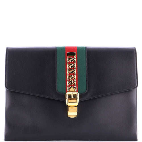 GUCCI Sylvie Clutch Leather Maxi