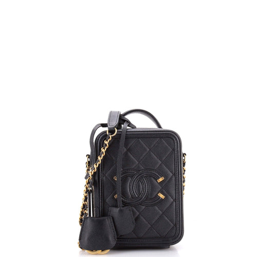 CHANEL Filigree Vertical Vanity Case Quilted Caviar