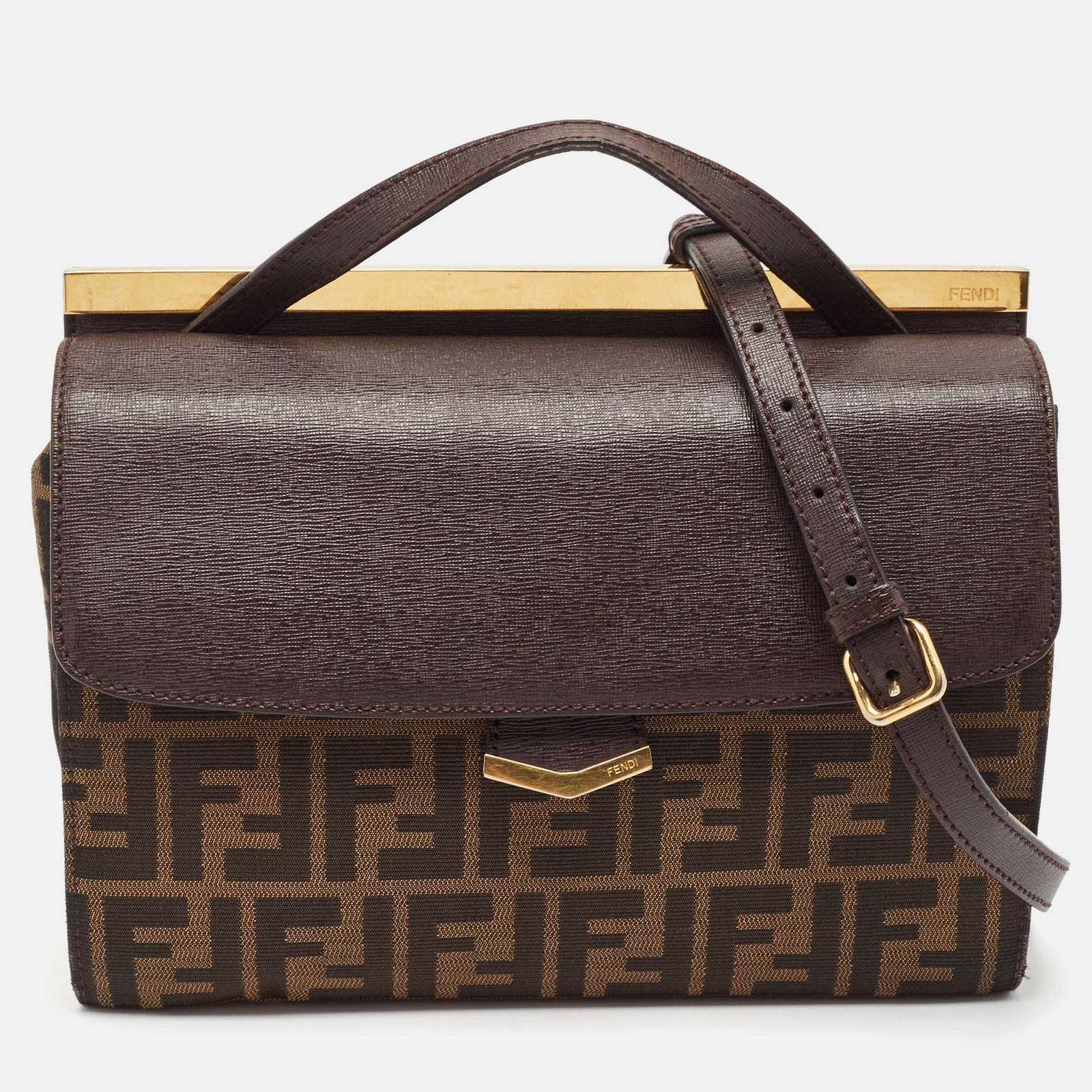 Fendi Brown Zucca Canvas and Leather Small Demi Jour Top Handle Bag