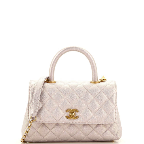 CHANEL Coco Top Handle Bag Quilted Iridescent Caviar Mini