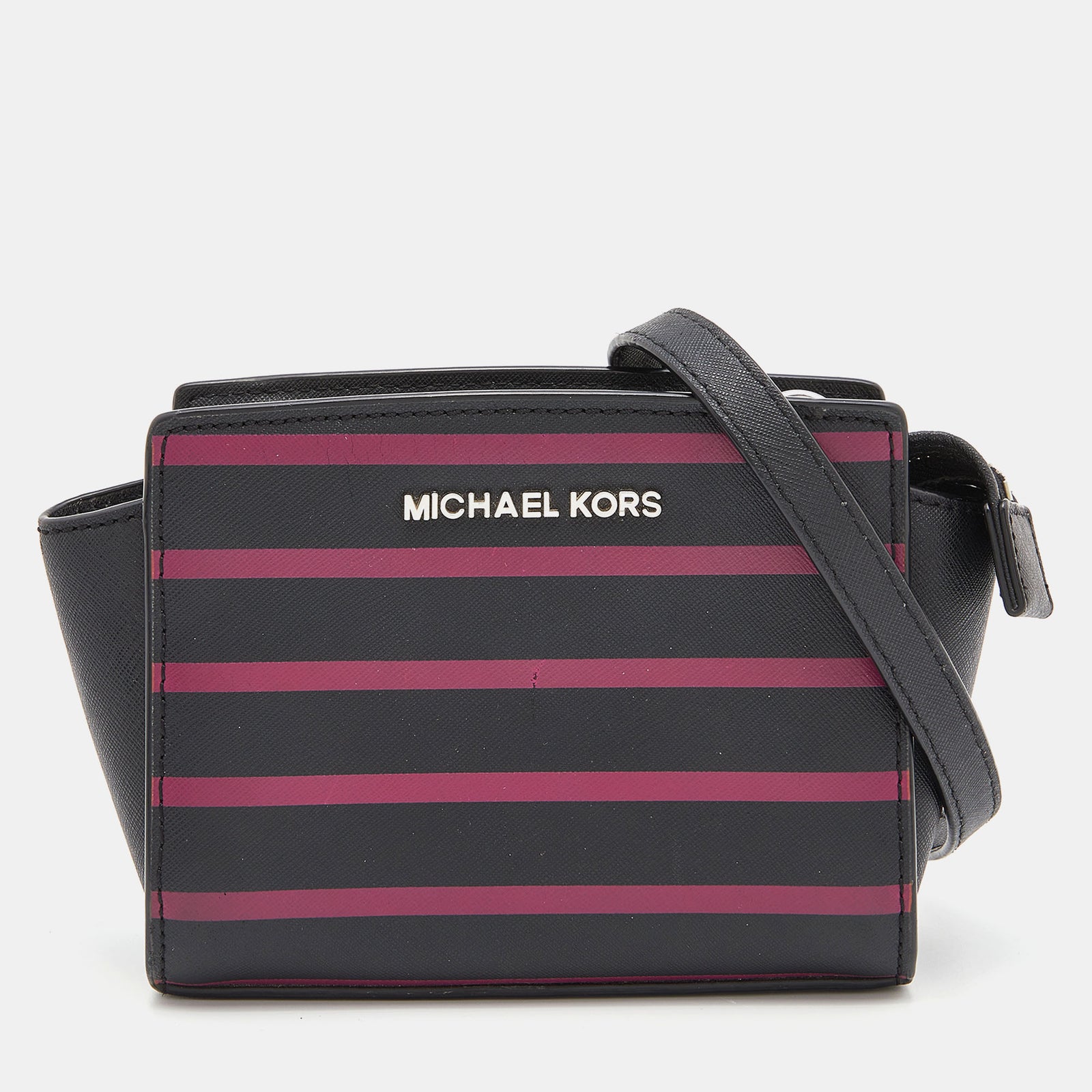 Michael Kors Black/Pink Saffiano Leather Mini Selma Crossbody Bag