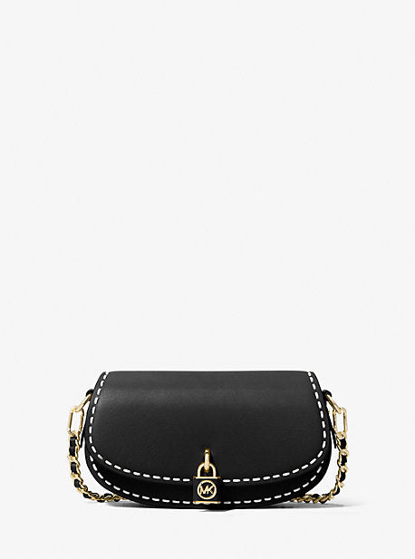 Michael Kors MK Mila Small Hand-Stitched Leather Shoulder Bag - Black - Michael Kors