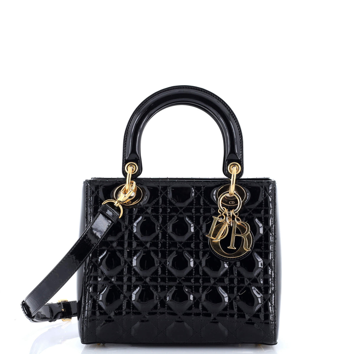 Christian Dior Lady Dior Bag Cannage Quilt Patent Medium