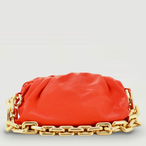 Orange Chain Pouch With Gold Chain