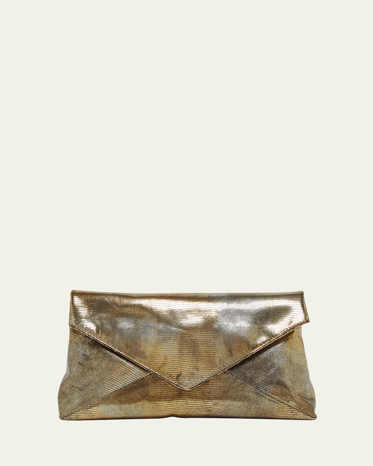 Boss Envelope Metallic Lizard-Embossed Clutch Bag