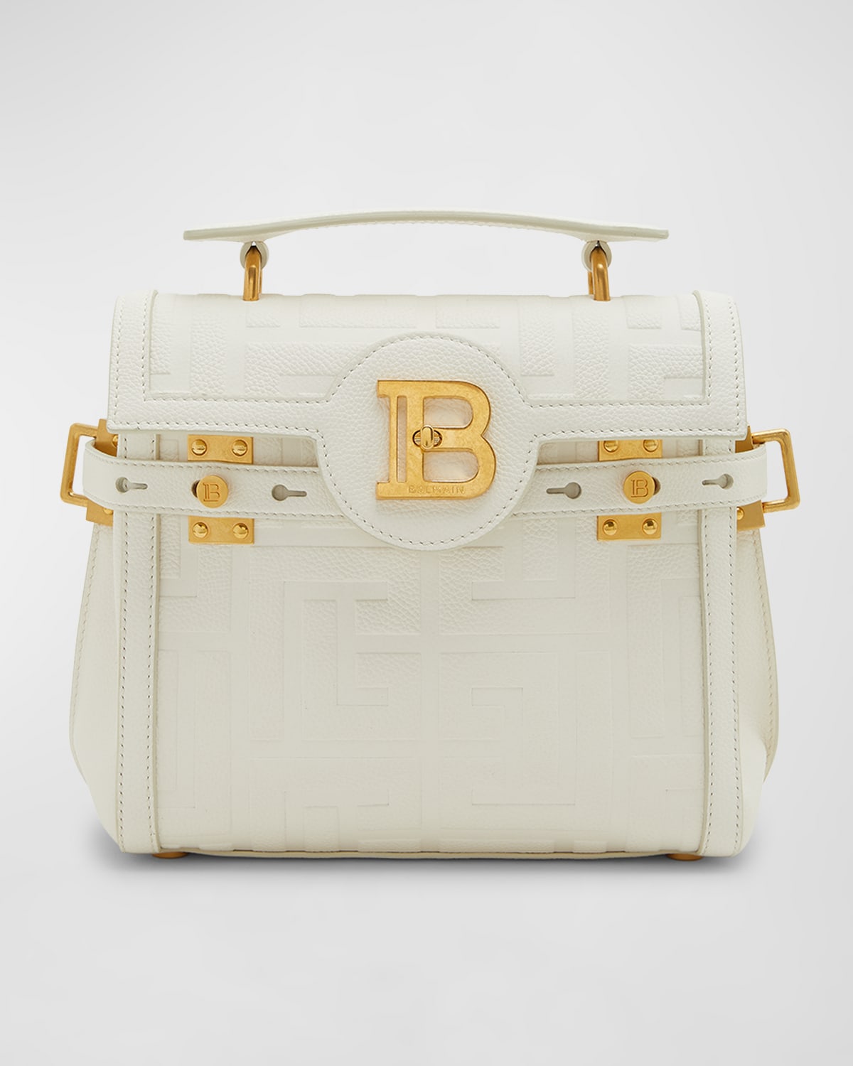 Balmain BBuzz 23 Top-Handle Bag in Monogram Grained Leather