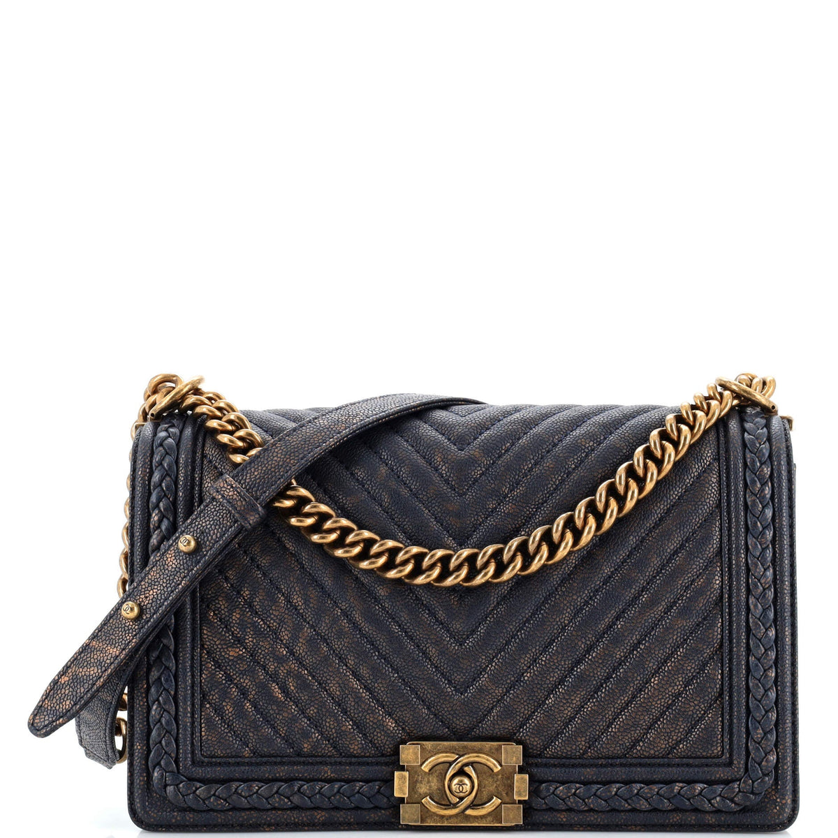 Chanel CHANEL Braided Boy Flap Bag Patinated Chevron Caviar New Medium